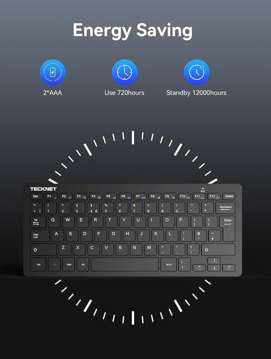 TECKNET 2.4G Wireless Keyboard For Windows/Chrome OS, UK Layout Compact Mini Keyboards, Small Silent Whisper-Quiet