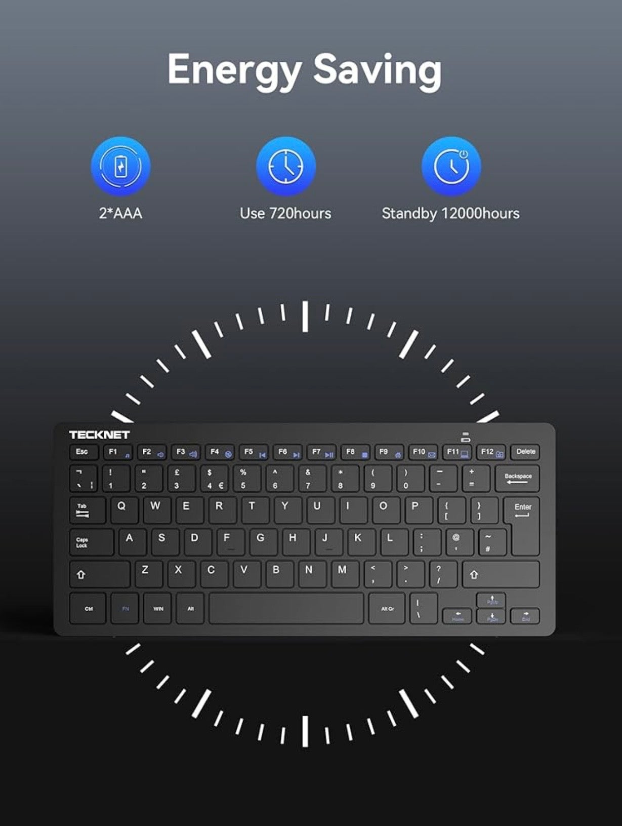 TECKNET 2.4G Wireless Keyboard For Windows/Chrome OS, UK Layout Compact Mini Keyboards, Small Silent Whisper-Quiet