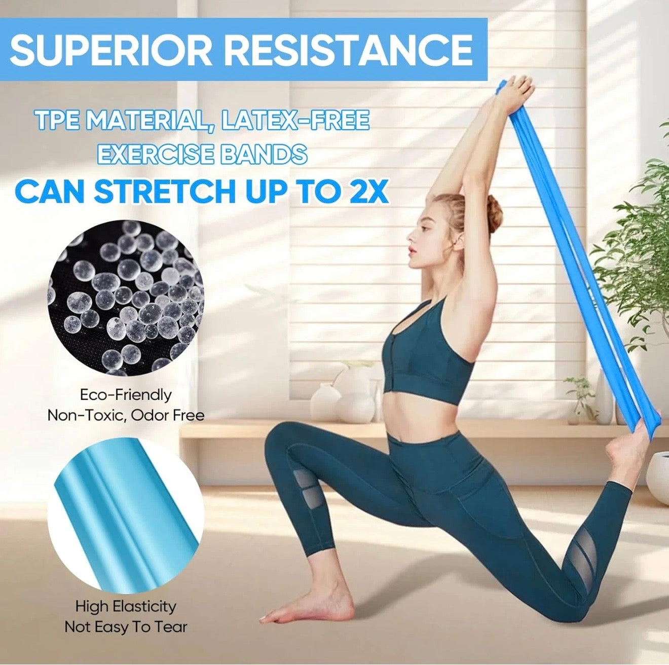 Fokky 2M Resistance Bands, Exercise Band with 4 Different Resistance Levels, Lon