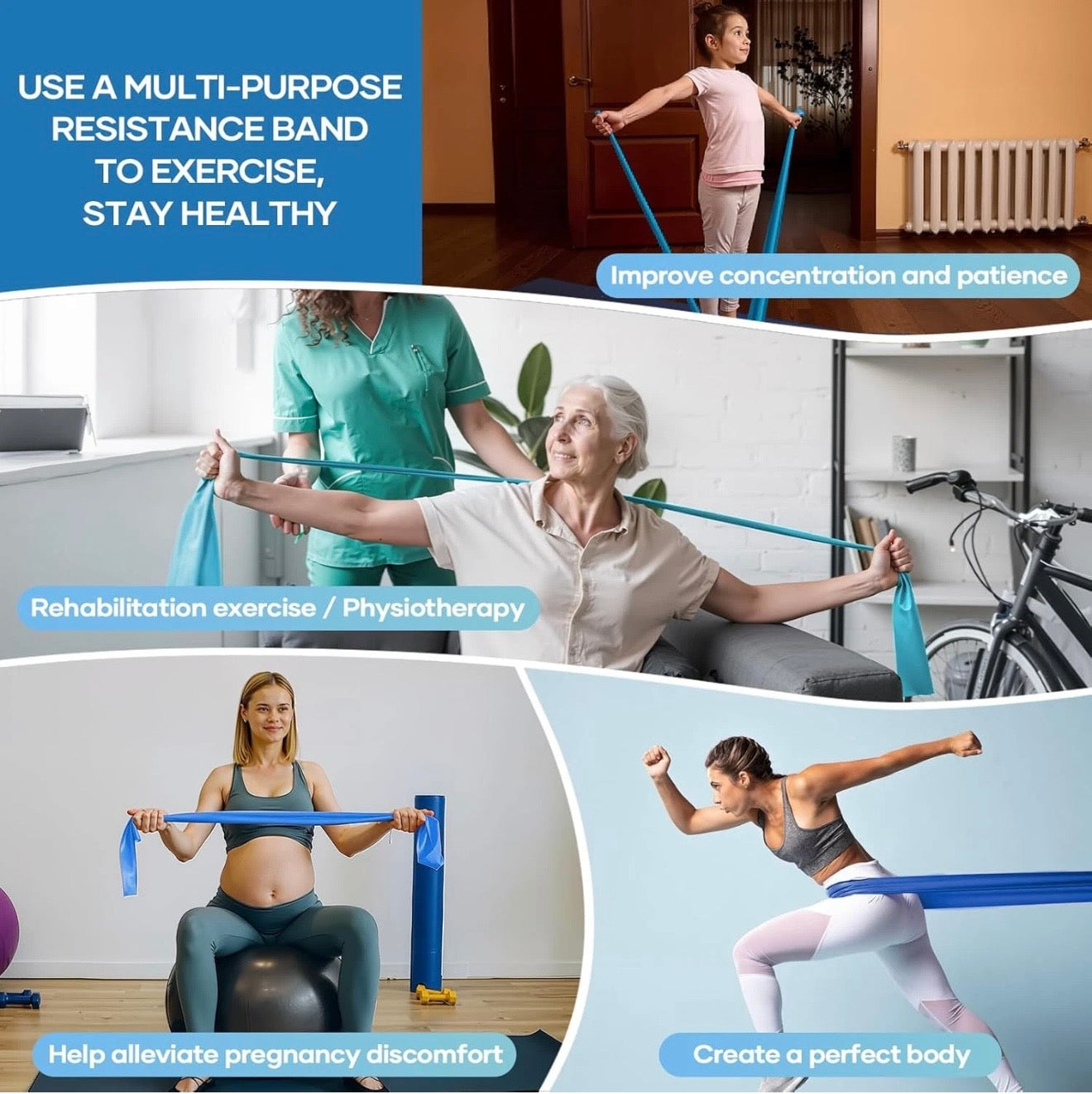 Fokky 2M Resistance Bands, Exercise Band with 4 Different Resistance Levels, Lon