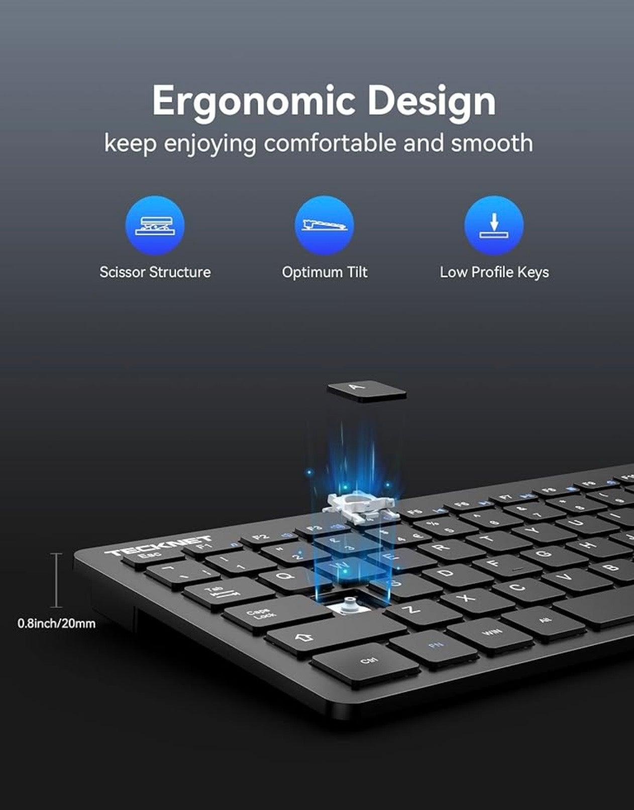 TECKNET 2.4G Wireless Keyboard For Windows/Chrome OS, UK Layout Compact Mini Keyboards, Small Silent Whisper-Quiet
